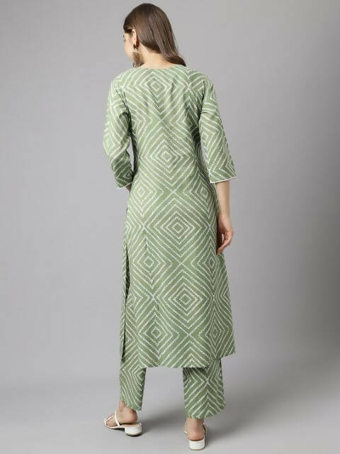 FIORRA Women's Green Cotton A-Line Kurta Set - Swadesiicart