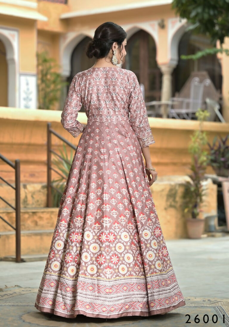 Wedding Designer PaleMauve Soft Dola Silk Anarkali suit with Dupatta - Samanta - Swadesiicart