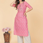 NOZ2TOZ Women's Printed & Embroidered Straight Cotton Pink Stitched Kurta (1Pc) - Swadesiicart