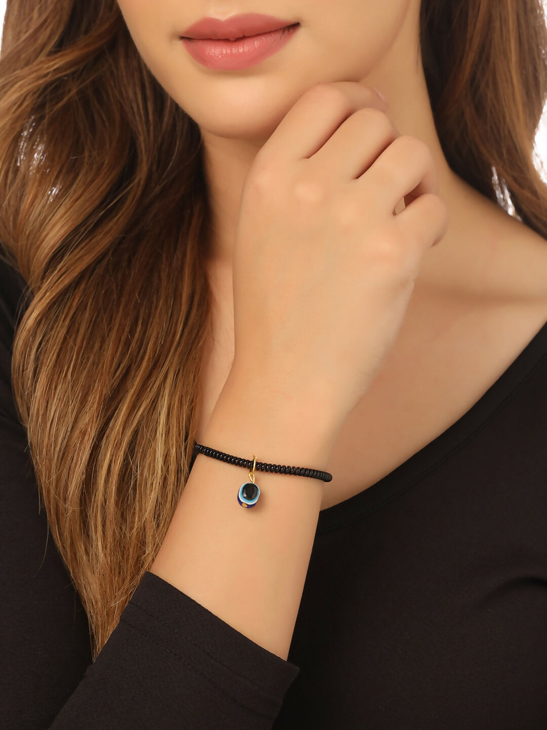 NVR Women Black Evil Eye Adjustable Bracelet - Swadesiicart