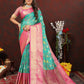 Lorenvalley Fashion Teal Cotton Woven Design Zari Meenakari Weaving Saree - Swadesiicart