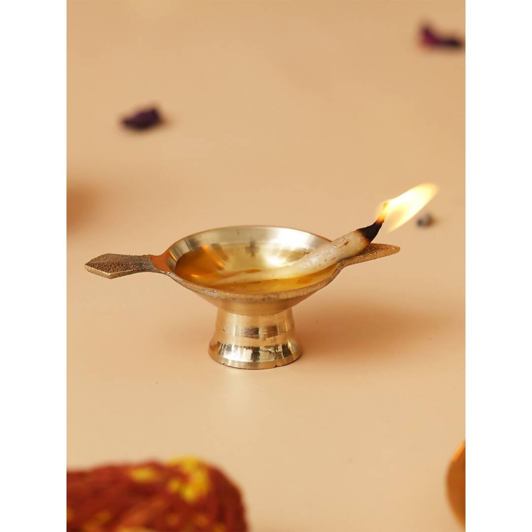 eCraftIndia Brass Diya With Stand & Holder | Swadesiicart