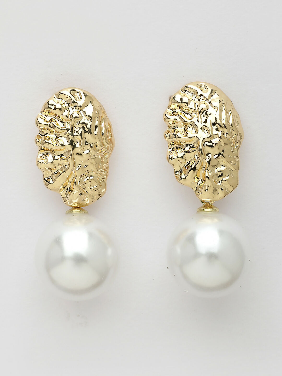 NVR Women's Gold-Polished White Pearl Drop Earrings | Swadesiicart