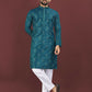Anaita Teal Embroidered Silk Straight Kurta