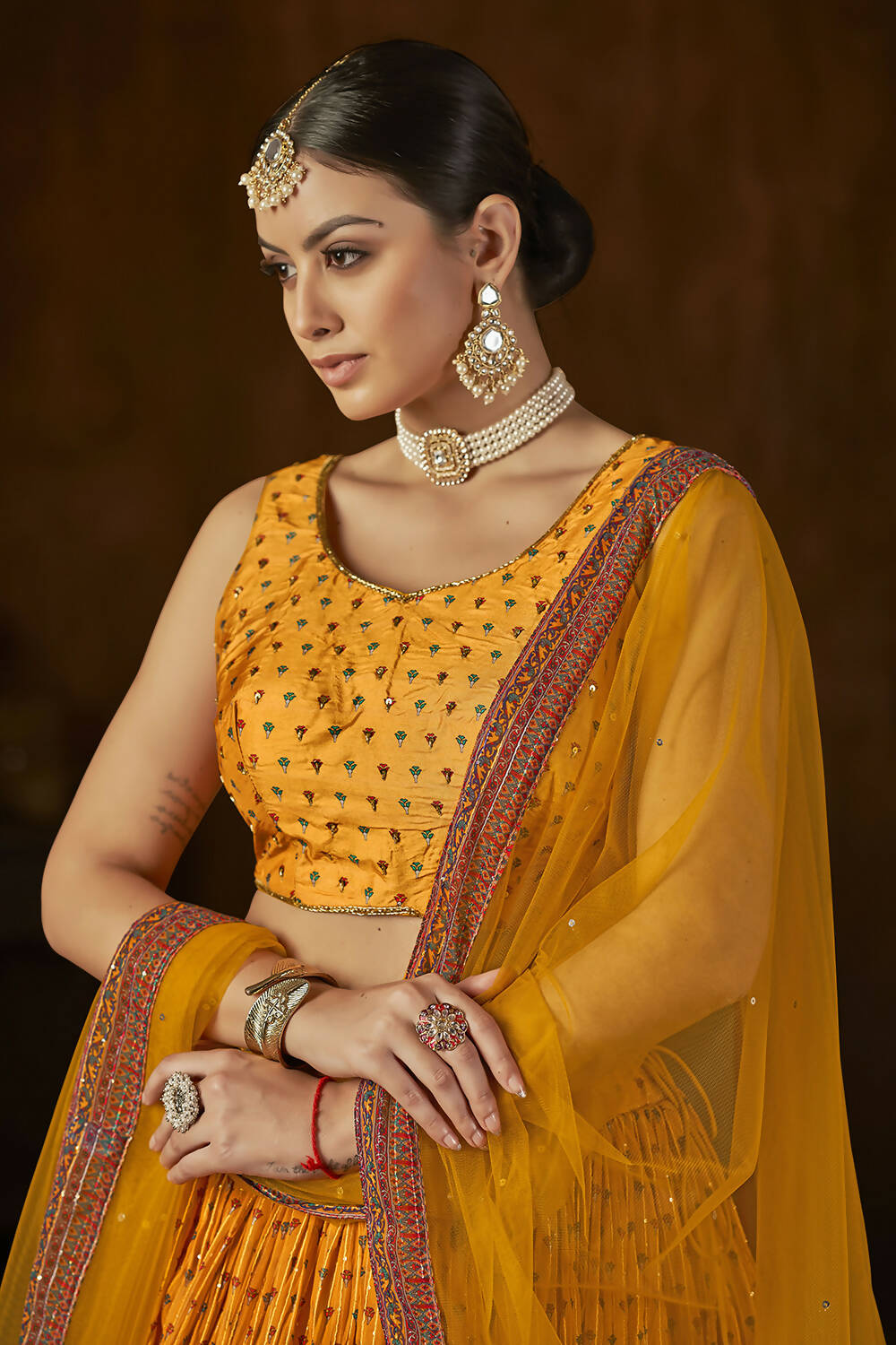 Wedding Designer Yellow Georgette Lehenga Choli - Anbazaar | Swadesiicart