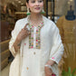 The52 Off White Women's Gorgeous Chinon Fabric Embroidered Work Straight Kurta Pant and Dupatta Set - Swadesiicart