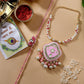 NVR Women & Men Set of 2 Pink Lotus Shape Kundan Stone-Studded & Beaded Bhaiya Bhabhi Rakhi With Roli Chawal & Chocolate | Swadesiicart