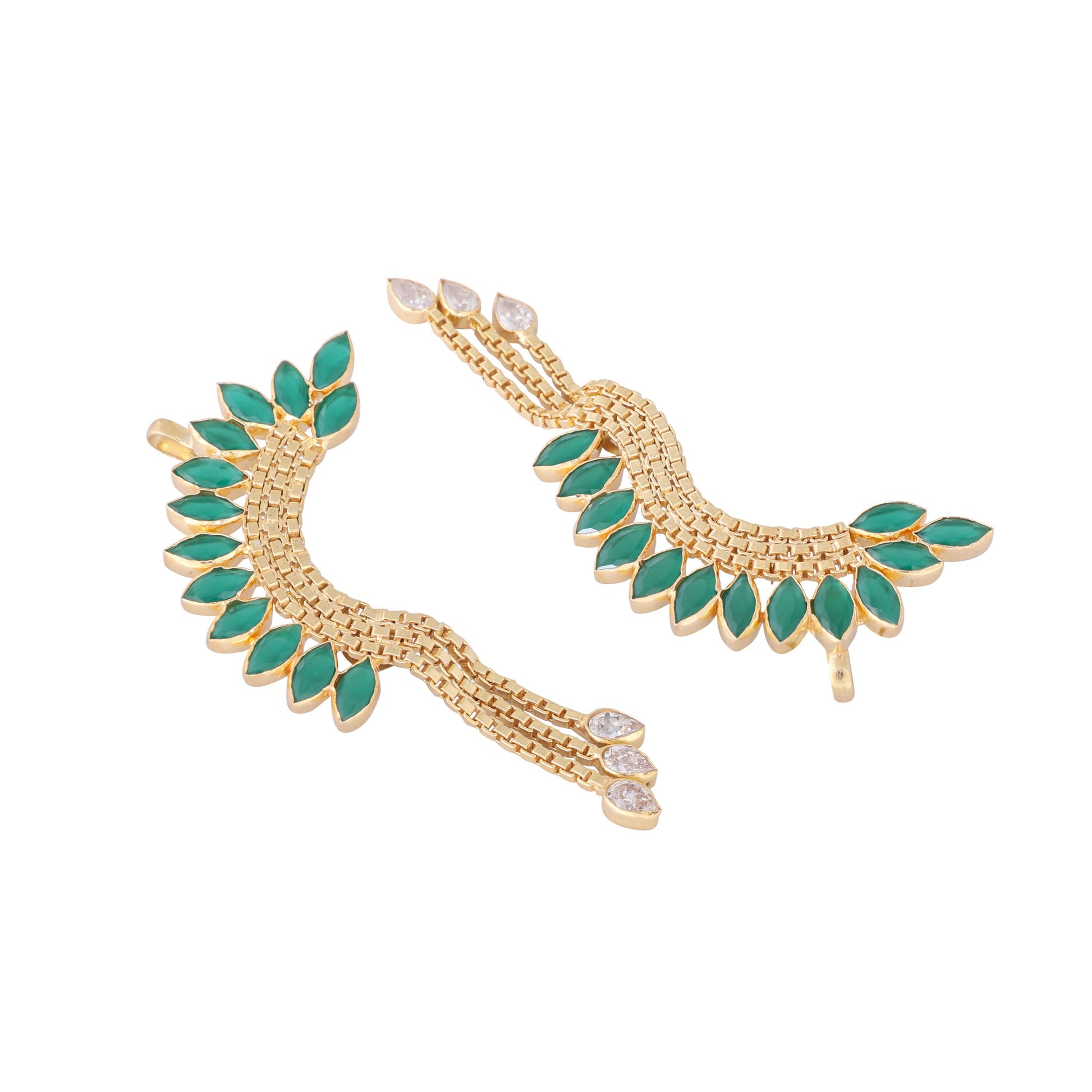 Nuyug 22K Gold Plated Faux Emerald Studded Contemporary Ear Cuff Earrings | Swadesiicart