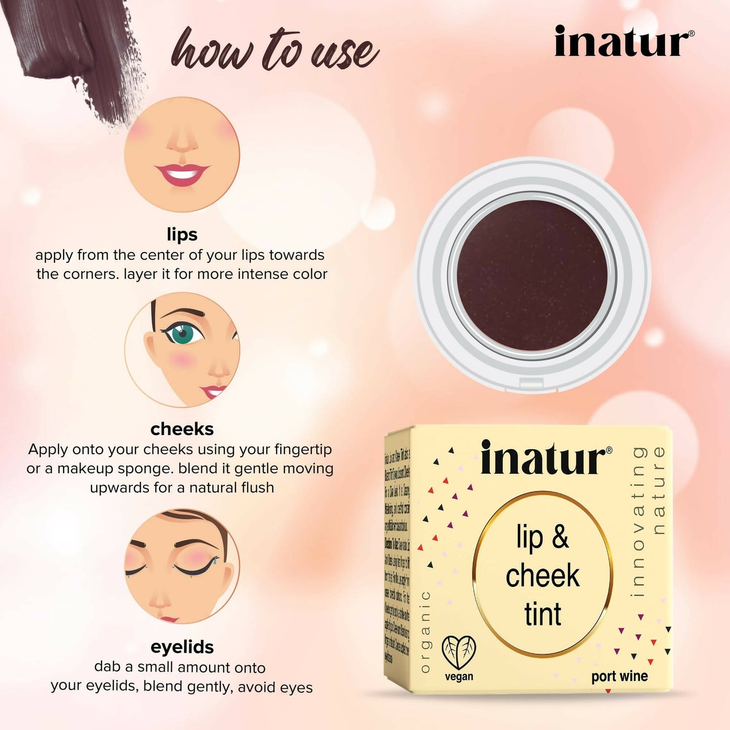 Inatur Lip and Cheek Tint Port Wine - Swadesiicart