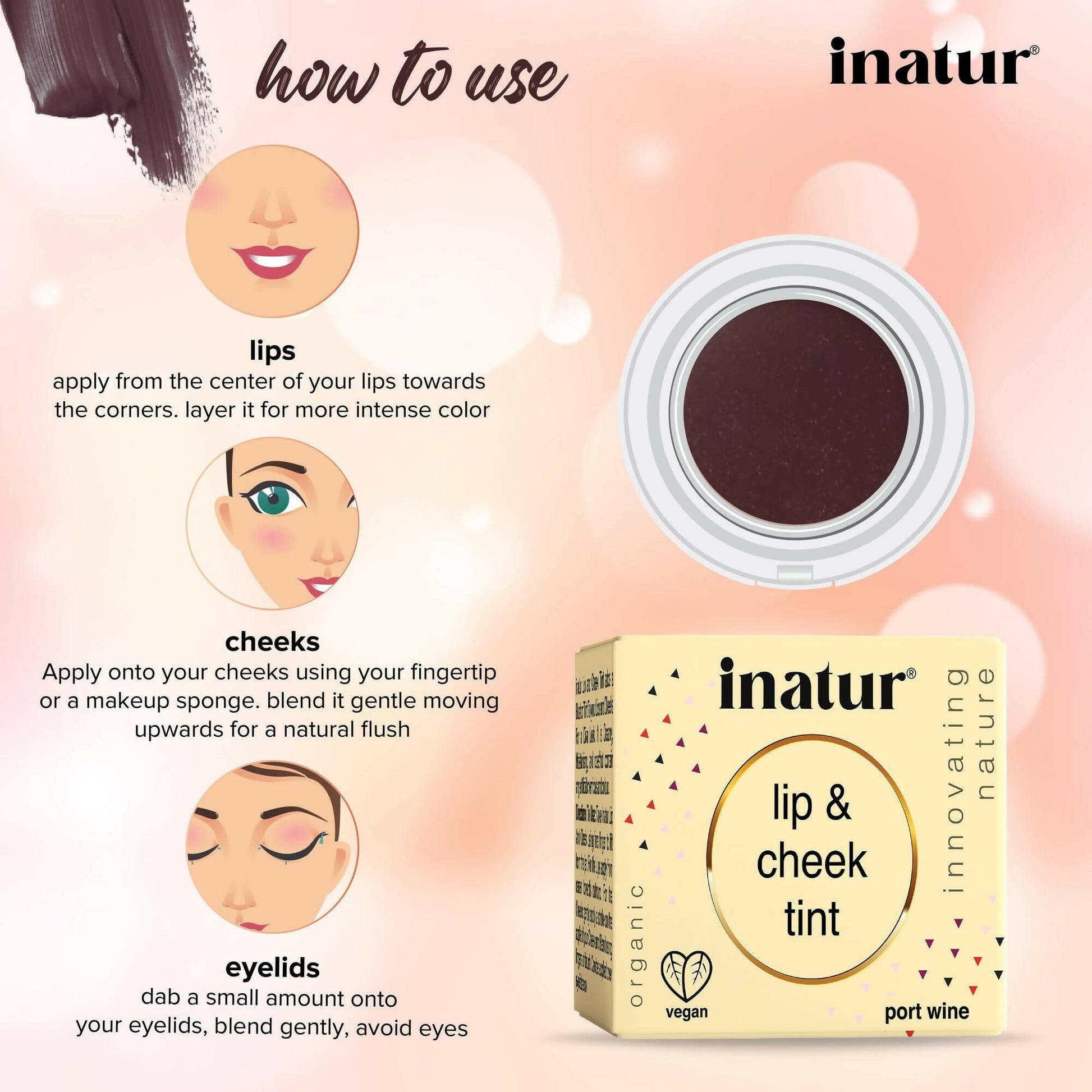 Inatur Lip and Cheek Tint Port Wine - Swadesiicart