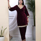 Miravan Women's Wine Embroidered Velvet Co-ord Set - Swadesiicart