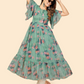 NOZ2TOZ Women's Printed Anarkali Georgette Aqua Green Stitched Kurta (1Pc) - Swadesiicart