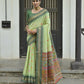 Vishnu Weaves Women's Pista Handloom Raw Silk Saree with Blouse - Swadesiicart
