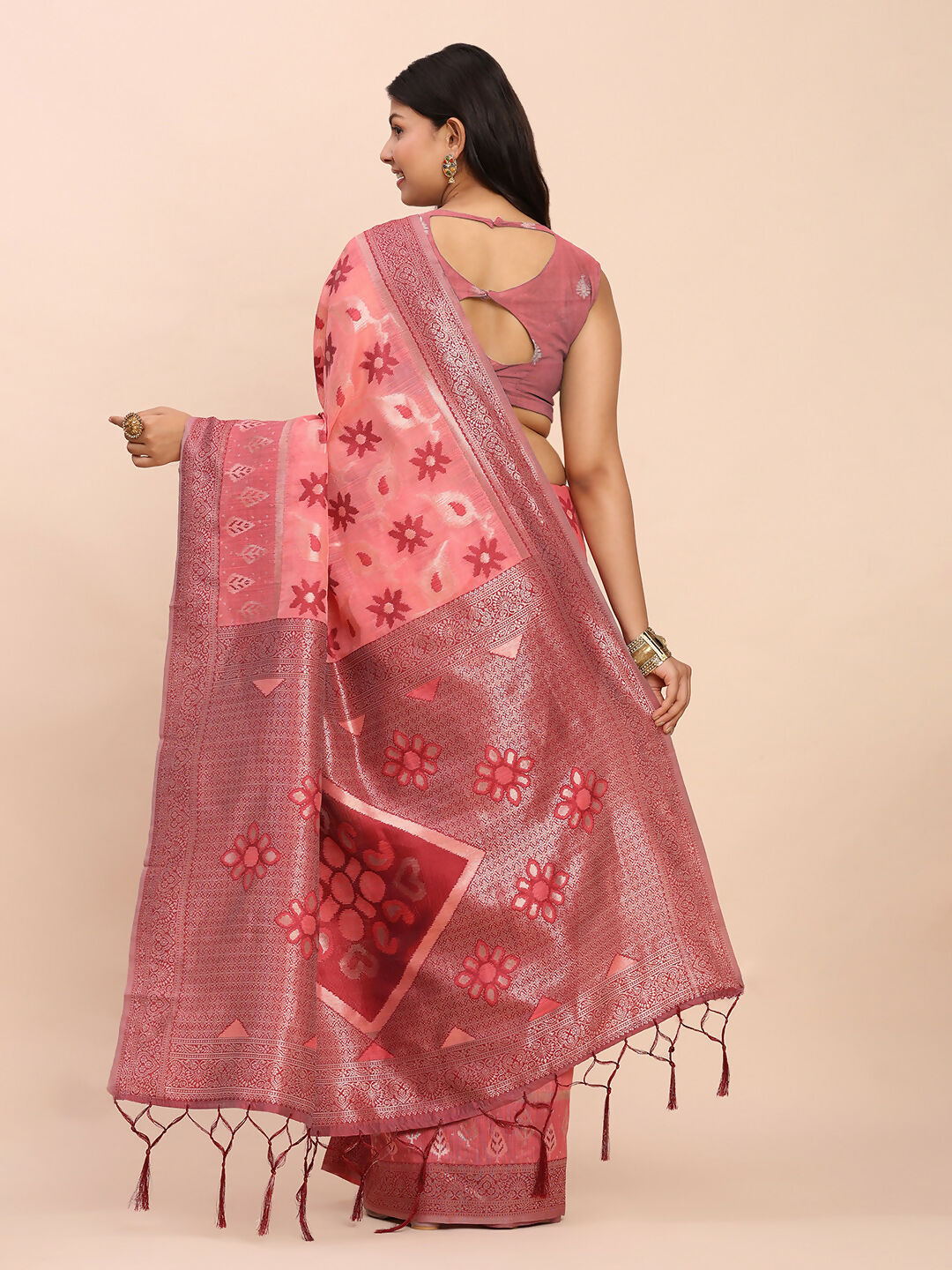 Shree Shyam Fashion Linen Cotton Peach Saree