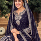 Myra Navy Blue heavy Georgette Koti Style Embroidered Sharara Suit | Swadesiicart