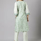 FIORRA Women's Sea Green Cotton A-Line Kurta Set - Swadesiicart