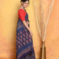 Very Much Indian Handblock Printed Cotton Saree With Natural Dyes - Blue | Swadesiicart