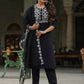 Juniper Women's Black Chinnon Solid Embroidered Kurta Set | Swadesiicart