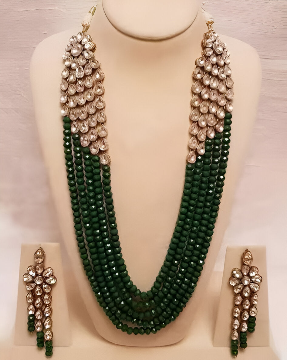 Jewel City Luxury Kundan Green Crystal Statement Necklace Set | Traditional Indian Wedding Jewelry | Swadesiicart