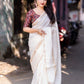 White Silk Blend Kalamkari Saree with Unstitched Blouse - Hiral Fashion | Swadesiicart