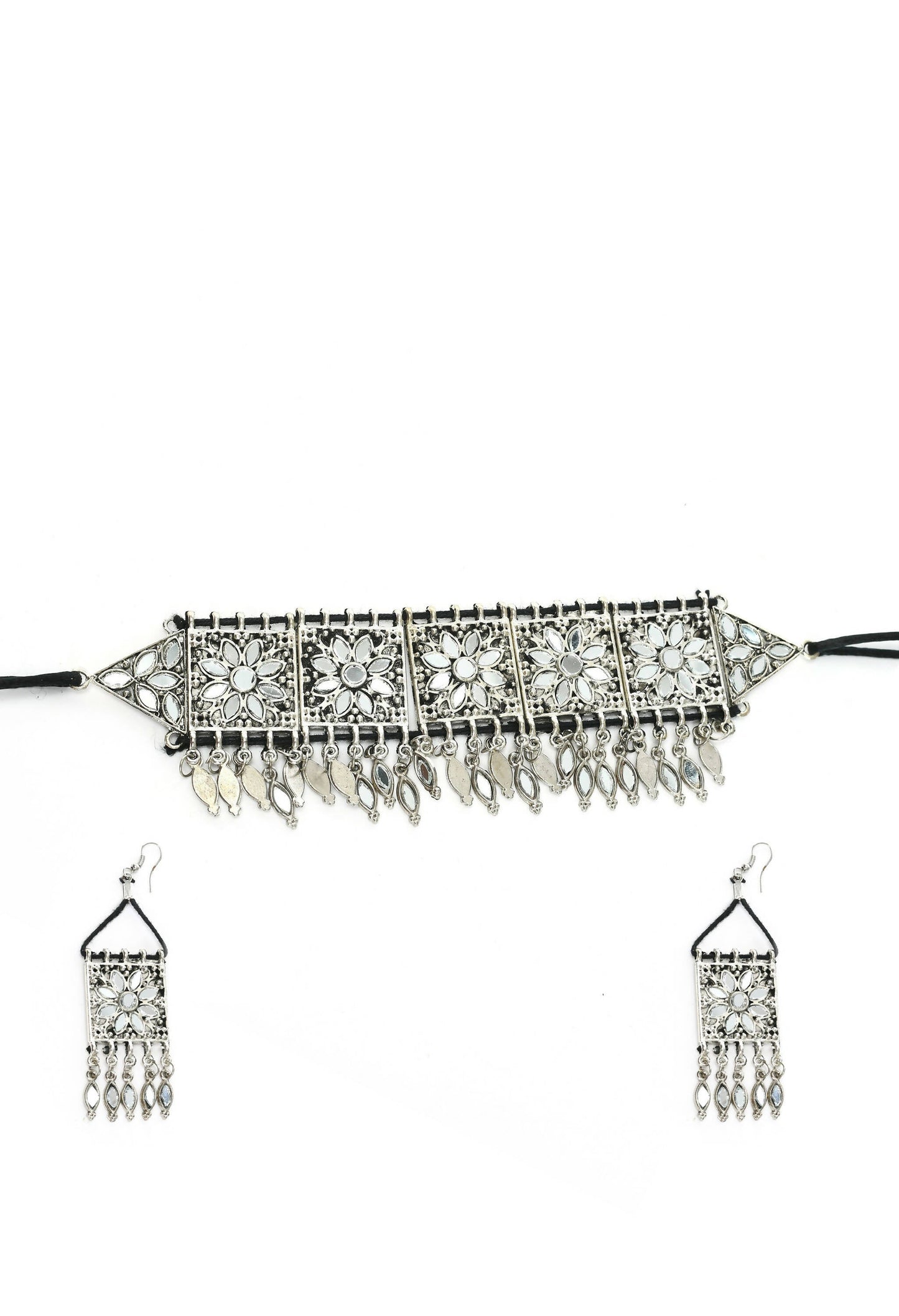 Mominos Fashion Johar Kamal Women Silver-Plated Brass Finish Mirror Work Choker | Swadesiicart