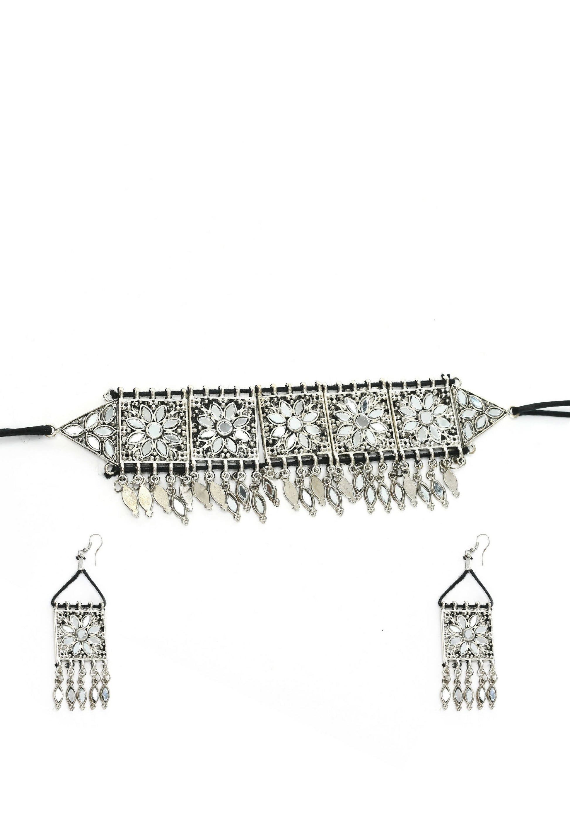 Mominos Fashion Johar Kamal Women Silver-Plated Brass Finish Mirror Work Choker | Swadesiicart
