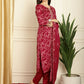 Jyoti Fashion Women's Red Pashmina Floral Digital Printed Kurta with Trouser & Dupatta | Swadesiicart