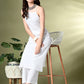 Myshka Women's Self Design Shoulder Straps Kurta & Palazzos Sets in White Color - Swadesiicart