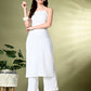 Myshka Women's Self Design Shoulder Straps Kurta & Palazzos Sets in White Color - Swadesiicart