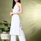 Myshka Women's Self Design Shoulder Straps Kurta & Palazzos Sets in White Color - Swadesiicart