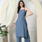 Myshka Women's Self Design Shoulder Straps Kurta & Palazzos Sets in Grey Color - Swadesiicart