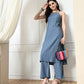 Myshka Women's Self Design Shoulder Straps Kurta & Palazzos Sets in Grey Color - Swadesiicart