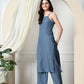 Myshka Women's Self Design Shoulder Straps Kurta & Palazzos Sets in Grey Color - Swadesiicart