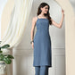 Myshka Women's Self Design Shoulder Straps Kurta & Palazzos Sets in Grey Color - Swadesiicart