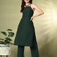 Myshka Women's Self Design Shoulder Straps Kurta & Palazzos Sets in Green Color - Swadesiicart