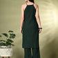 Myshka Women's Self Design Shoulder Straps Kurta & Palazzos Sets in Green Color - Swadesiicart