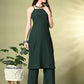 Myshka Women's Self Design Shoulder Straps Kurta & Palazzos Sets in Green Color - Swadesiicart