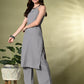 Myshka Women's Self Design Shoulder Straps Kurta & Palazzos Sets in Grey Color - Swadesiicart