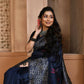 Vishnu Weaves Women's Navy Blue Handloom Raw Silk Woven Border Saree with Unstitched Blouse - Swadesiicart