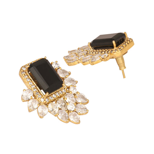 Nuyug 22K Gold Plated Noir Spark Contemporary Stud Earrings | Swadesiicart