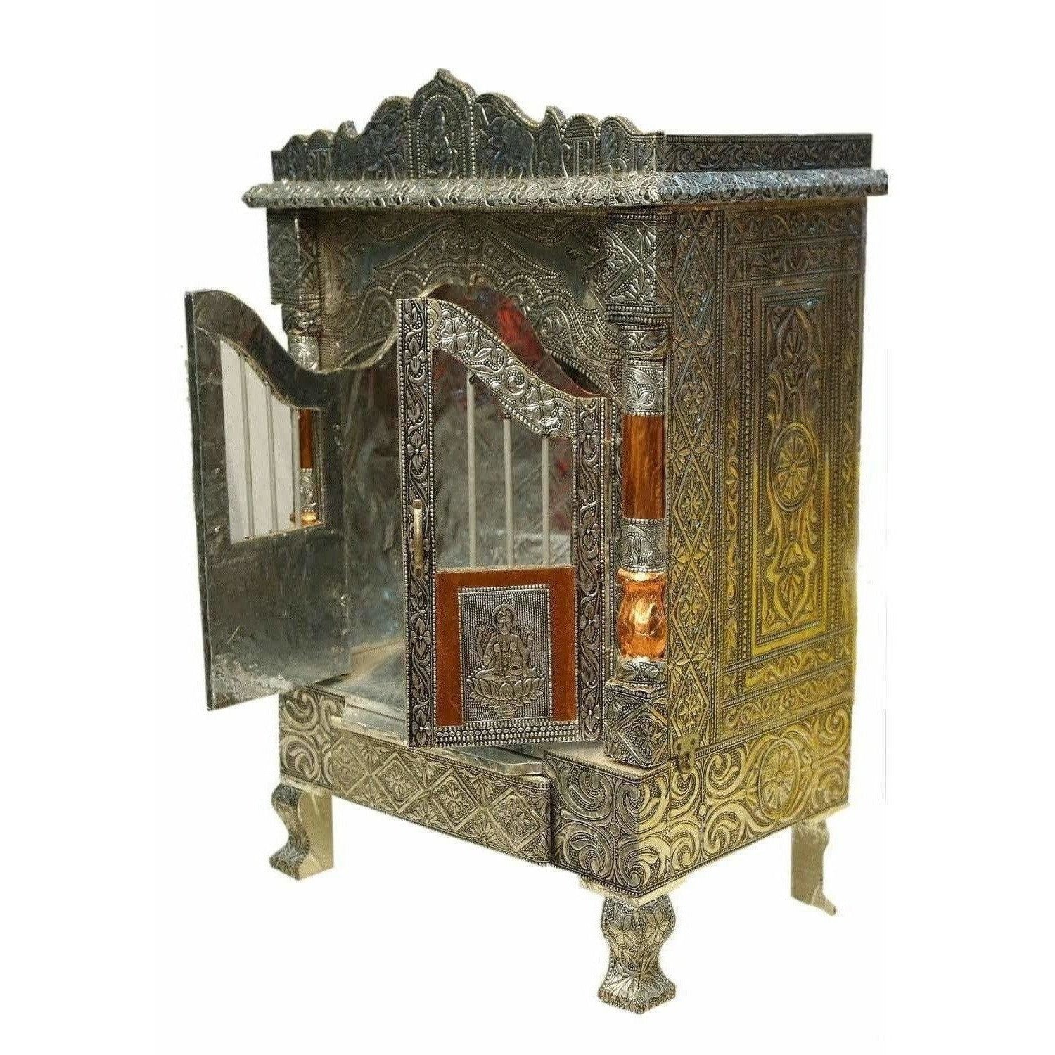 Silver Coated and Copper 2 Door Open Pooja Mandir / Pooja Mandiram Silver Coated and Copper - Swadesiicart