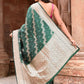 Joban Fashion Emerald Green Banarasi Katan Pure Handloom Banarasi Silk Saree | Swadesiicart