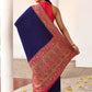 Joban Fashion Navy Blue Crepe Chiffon Pure Handloom Banarasi Silk Saree | Swadesiicart