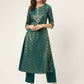 FIORRA Women's Teal Green Poly Crepe A-Line Kurta Set - Swadesiicart