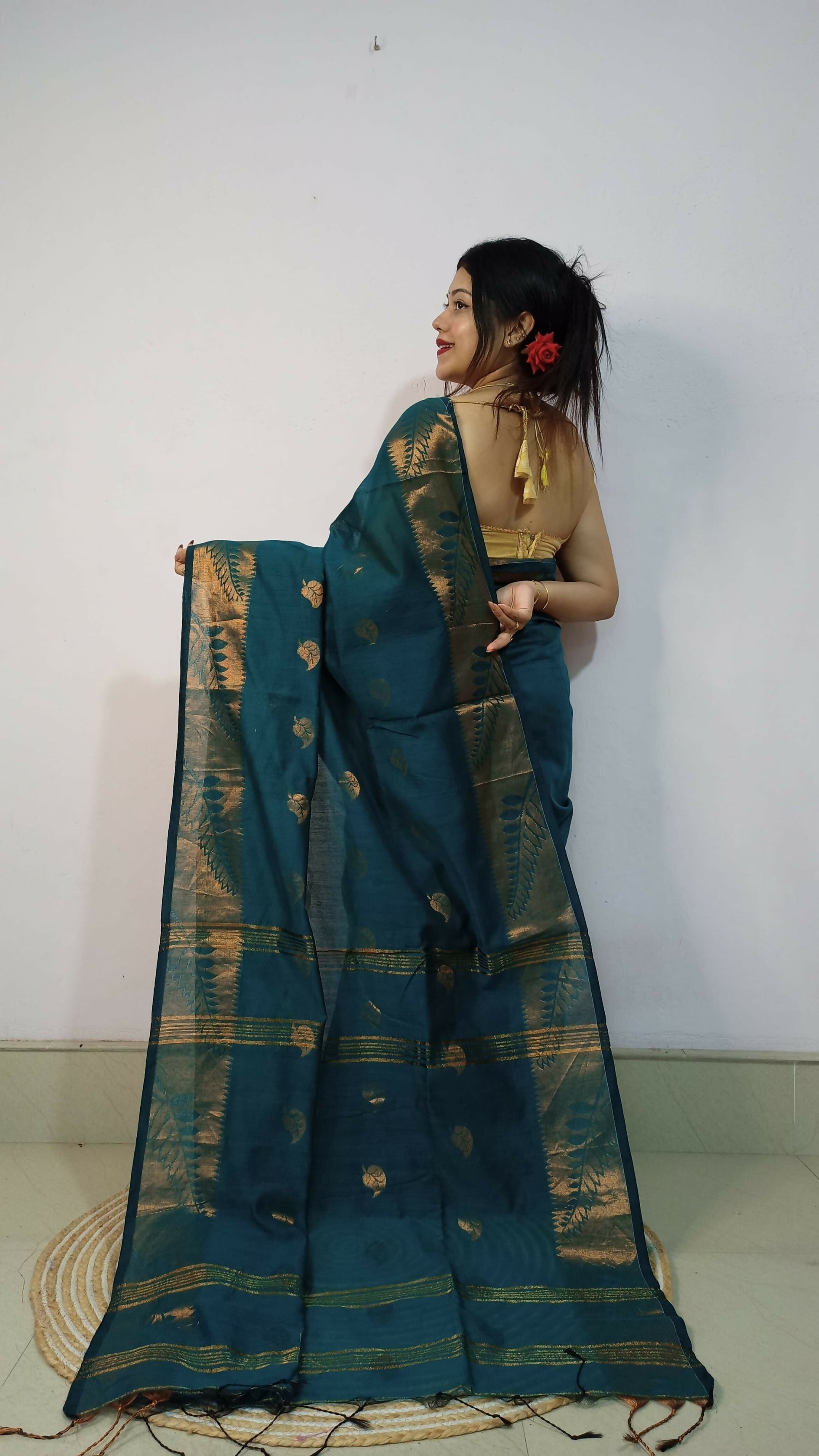 Exclusive Collection Beautiful Purssion Green Cotton Silk Woven Handloom Saree With Running Blouse Piece - Swadesiicart
