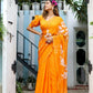 Exclusive Collection Beautiful Orange Pure Cotton Hand Print Handloom Saree With Running Blouse Piece - Swadesiicart