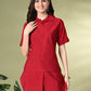 Myshka Women's Solid A-Line Collared Neck Casual Tunic In Red Color - Swadesiicart