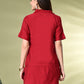 Myshka Women's Solid A-Line Collared Neck Casual Tunic In Red Color - Swadesiicart