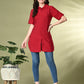 Myshka Women's Solid A-Line Collared Neck Casual Tunic In Red Color - Swadesiicart