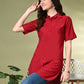 Myshka Women's Solid A-Line Collared Neck Casual Tunic In Red Color - Swadesiicart